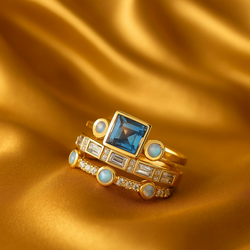 Ocean Blue Crystal Ring Set