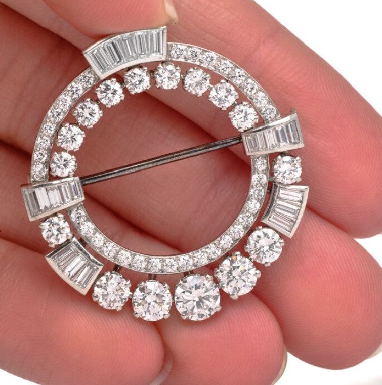 Round Cut White Sapphire Brooch