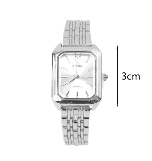 Luxurious Polished Silver Square Wristwatch Roman Dial