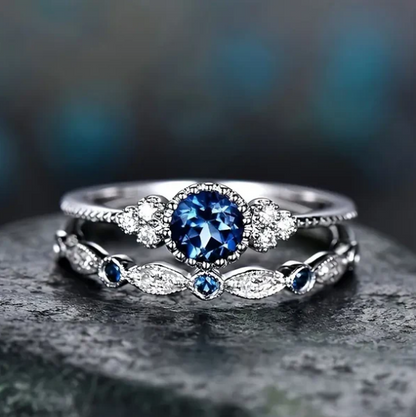 Silver sapphire halo ring