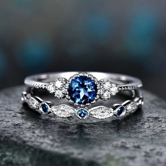 Silver sapphire halo ring