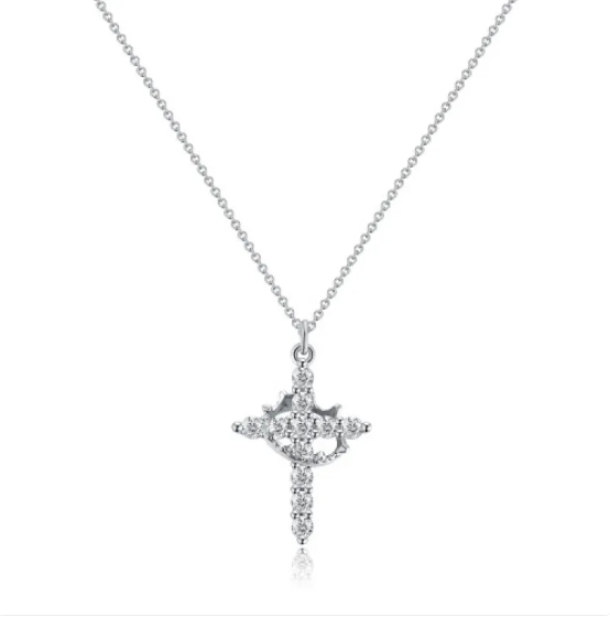 Diamond Cross Crown Necklace