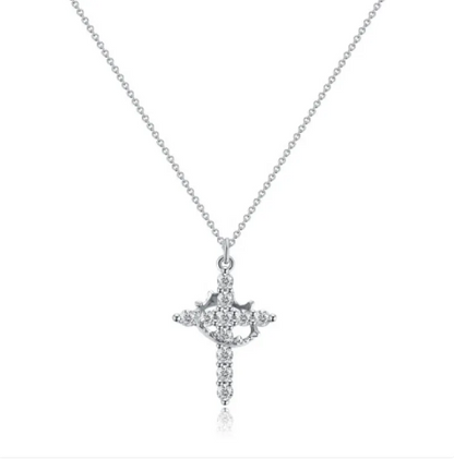 Diamond Cross Crown Necklace