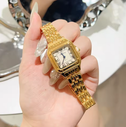 Luxurious Polished Silver Square Wristwatch Roman Dial