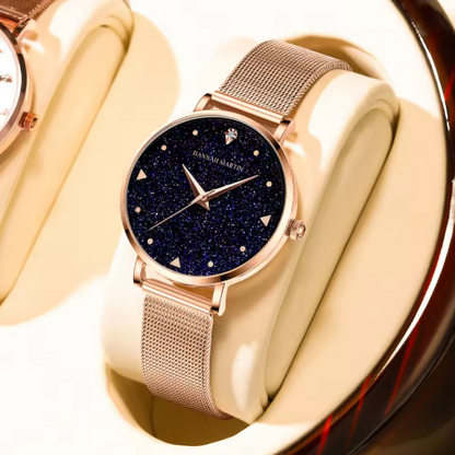 Hannah Martin Rose Gold Mesh Watch With Diamond Detailing