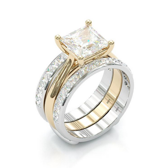 Timeless princess cut bridal ring set – gold & sterling silver