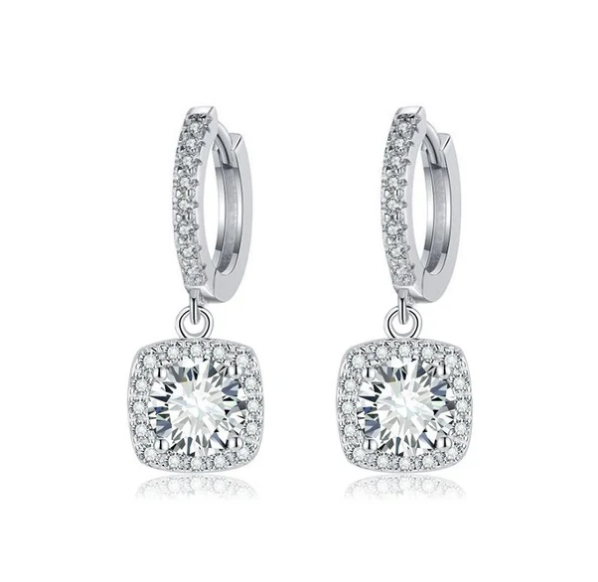 Square Halo Drop Earrings