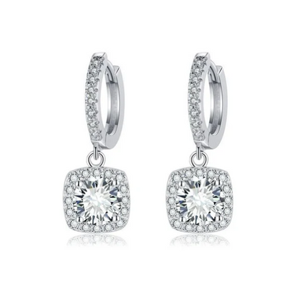 Square Halo Drop Earrings