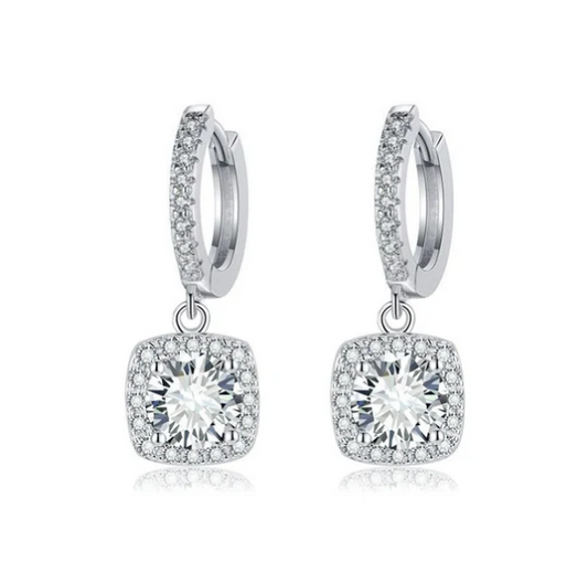 Square Halo Drop Earrings