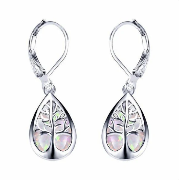 Tree of life earrings made of opal and silver