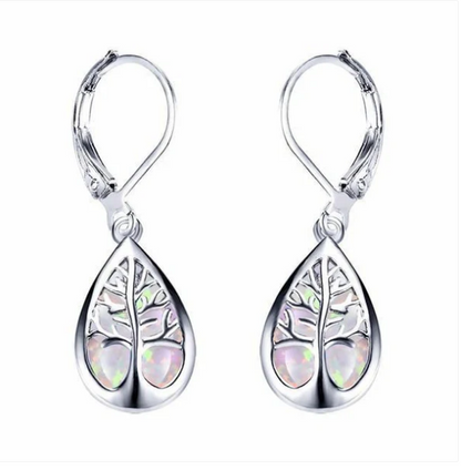 Tree of life earrings made of opal and silver
