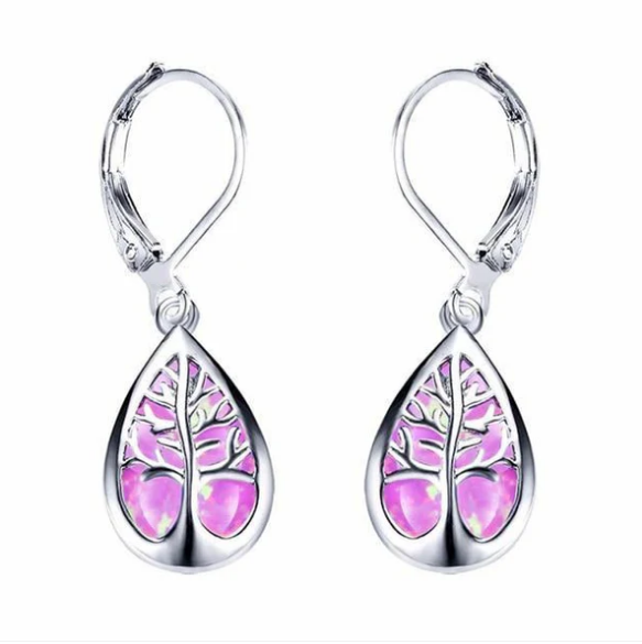Tree of life earrings made of opal and silver