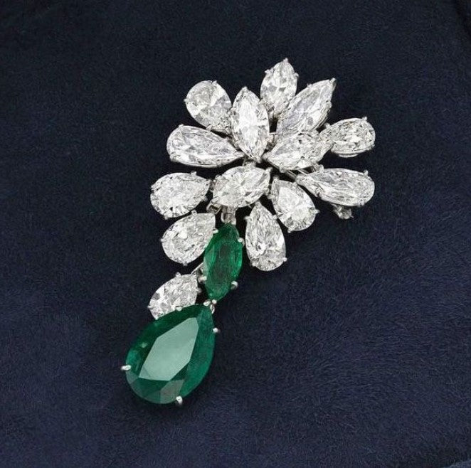 Pear & Marquise Cut Emerald Sapphire Statement Brooch