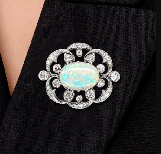 Vintage Oval Cut Opal Brooch