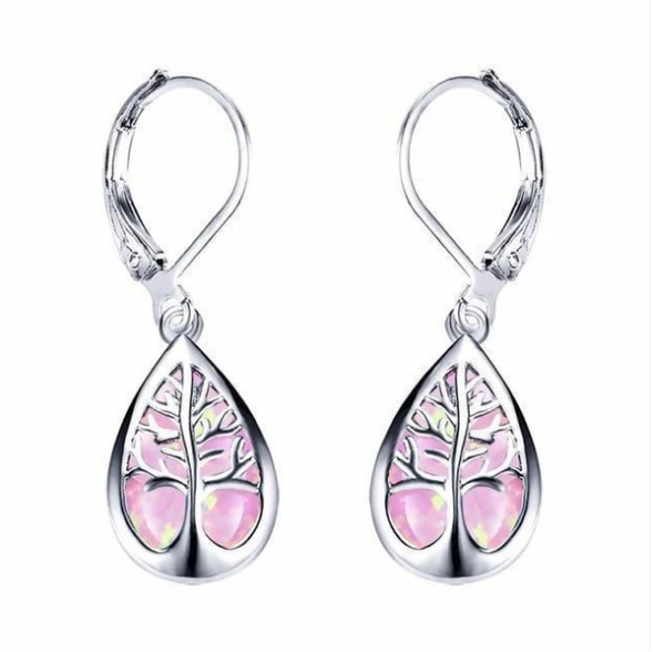 Tree of life earrings made of opal and silver