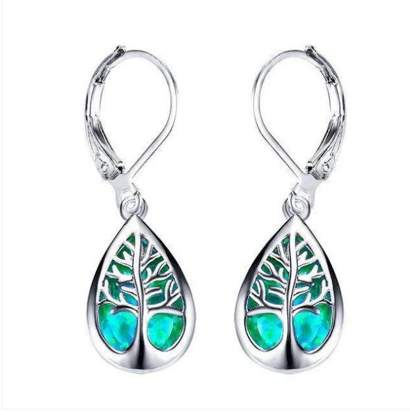 Tree of life earrings made of opal and silver