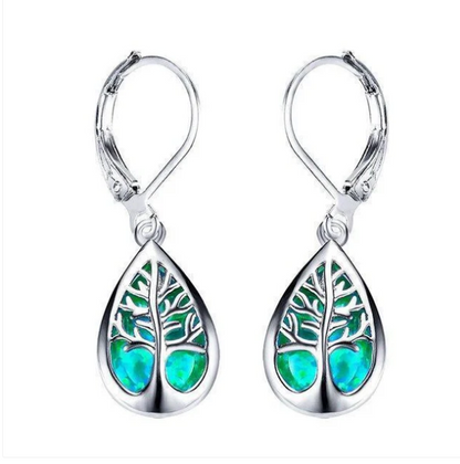 Tree of life earrings made of opal and silver