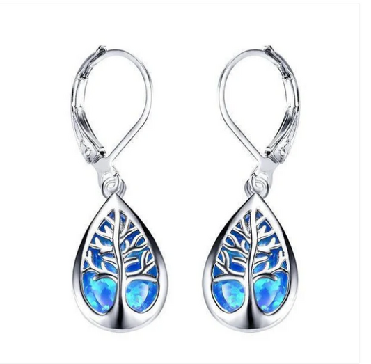 Tree of life earrings made of opal and silver