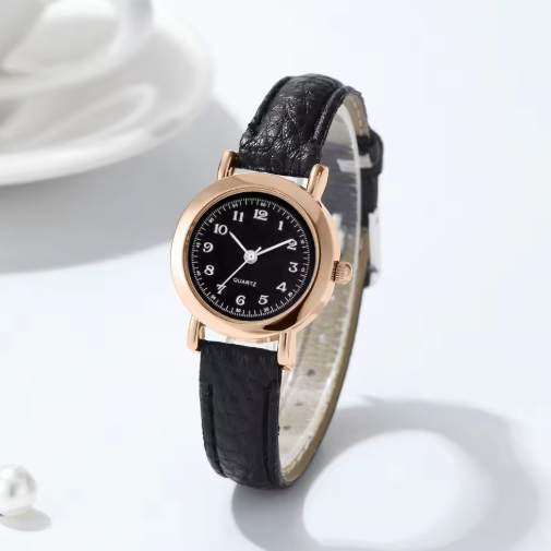 Extravagant Leather Strap Watch With Arabic Numerals