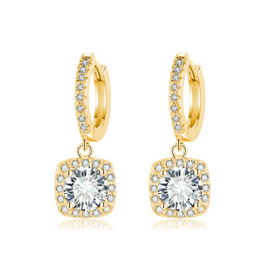 Square Halo Moissanite Drop Earrings