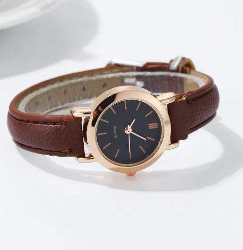 Extravagant Leather Strap Watch With Arabic Numerals