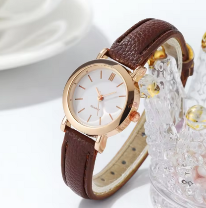 Extravagant Leather Strap Watch With Arabic Numerals