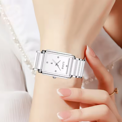 Exquisite Ceramic Square Quartz Timepiece With Flair