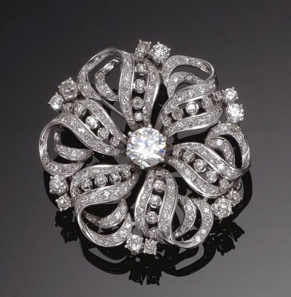 Round Cut White Sapphire Brooch