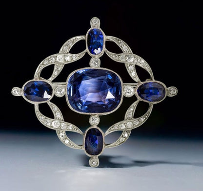 Milgrain Oval Cut Blue Sapphire Brooch