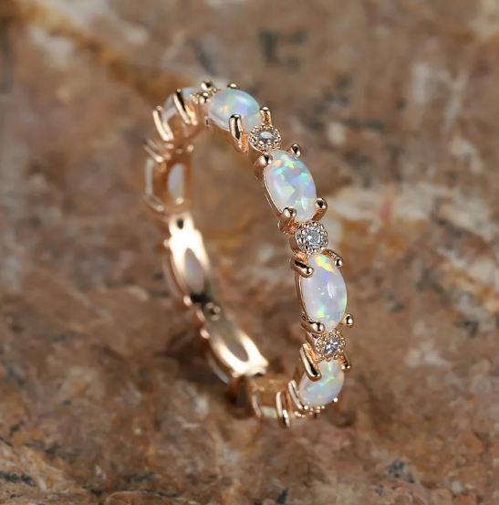 Platinum Heart-Shaped Opal Diamond Ring