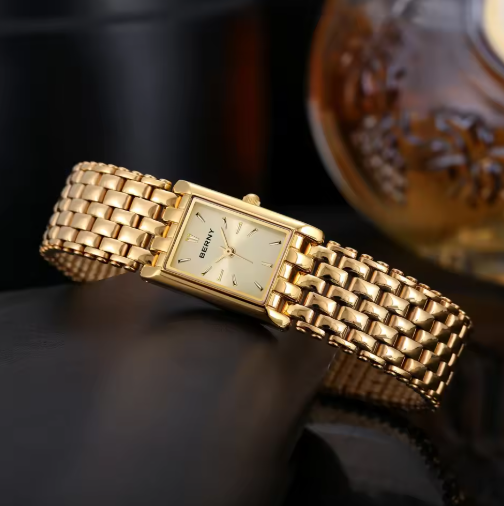 Luxurious Polished Square Gold Watch Timeless Elegance