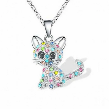 Silver baby kittens and colored zirconia necklace