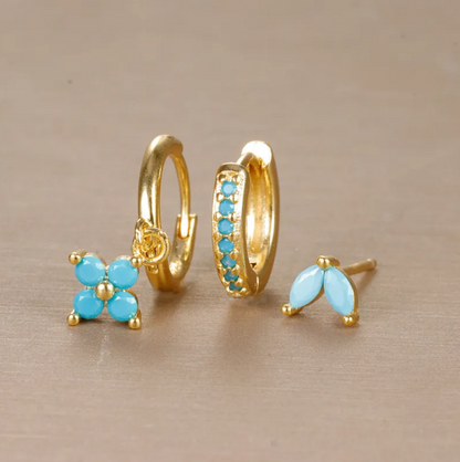 Flower Diamond Stud Earring Set