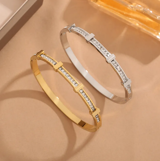 Simple Zircon Double Layer Geometric Open Bracelet