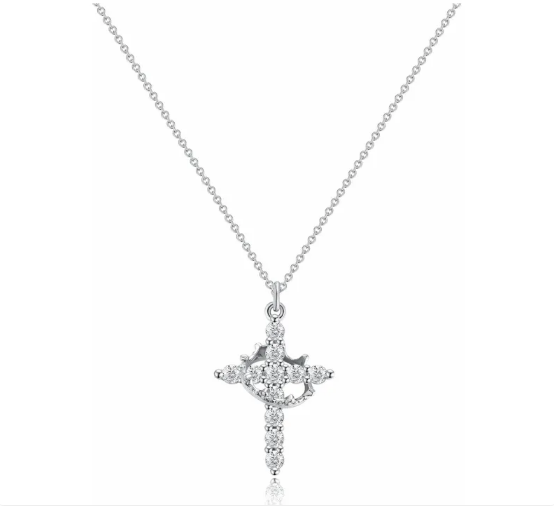 Cross Crown Rotatable Necklace