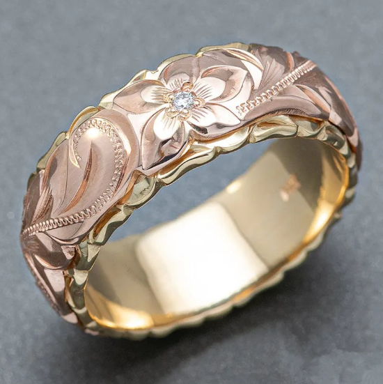 Two-Tone Rose Carved Ring