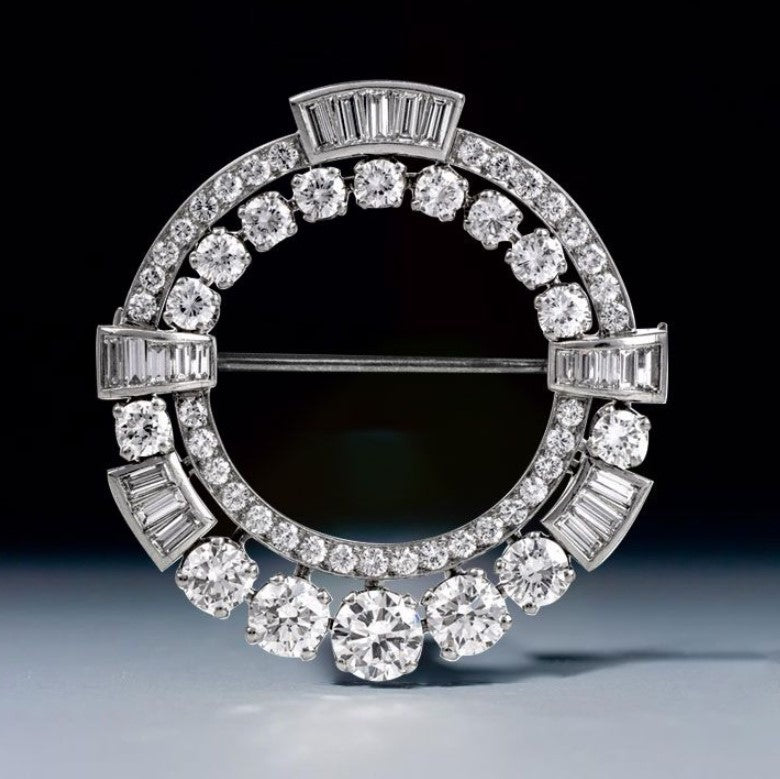 Round Cut White Sapphire Brooch
