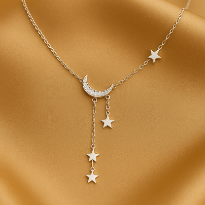 Elegant Silver Moon & Star Necklace