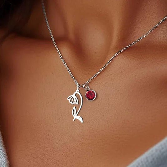 Birthstone Birth Flower Necklace Personalized