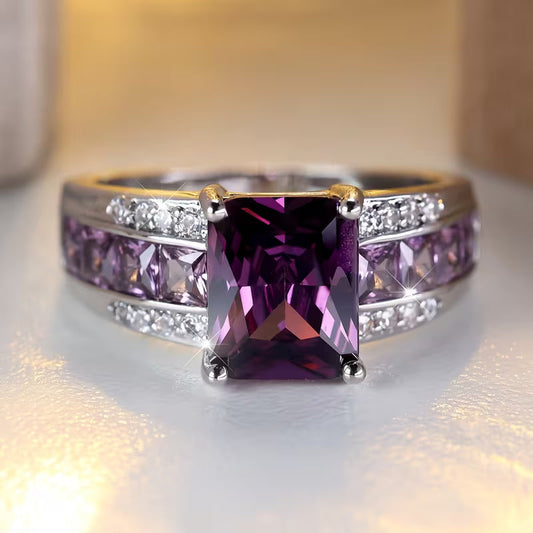 Silver amethyst channel ring