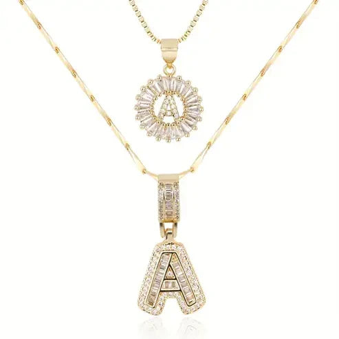 Pave letter initial necklace set