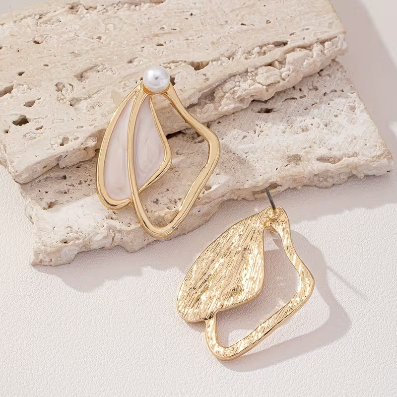 Leaf-Inspired Golden Hollow Stud Earrings