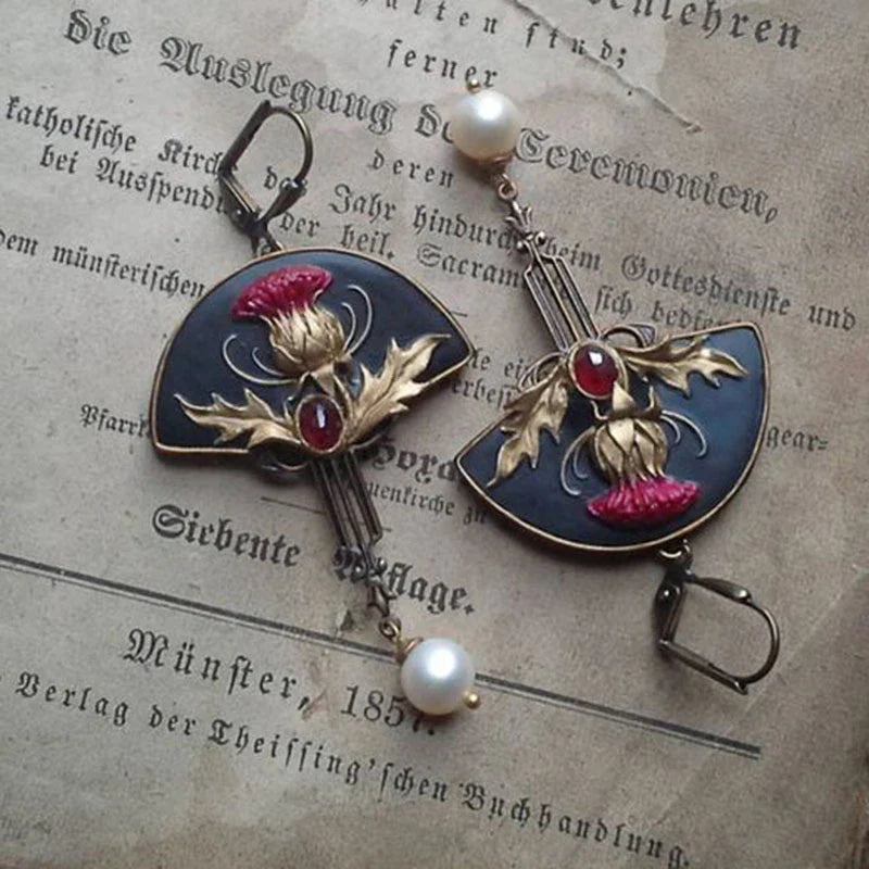 Vintage Red Crystal and Pearl Earrings