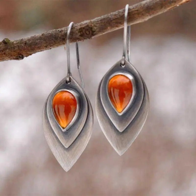 Vintage Orange Stein Earrings in Silver