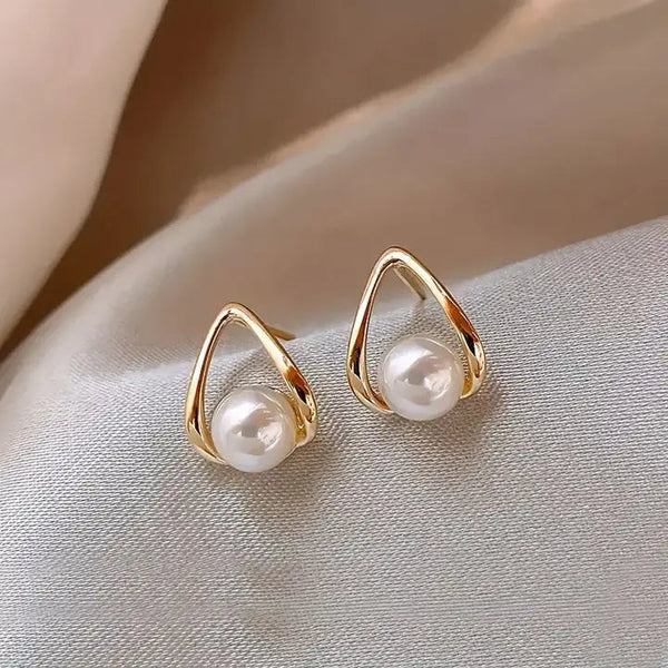 1+1 Offer: Triangular Hollow Earrings with Elegant Pearls + Adjustable bracelet with golden charms