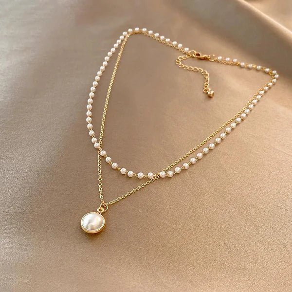 1+1 Offer: Elegant Pearl Necklace + Vintage Green Floral Pearl Bracelet