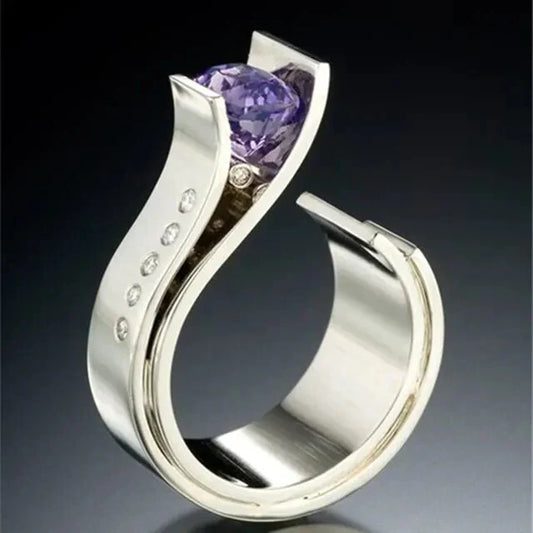 Vintage Purple Crystal Ring in Silver