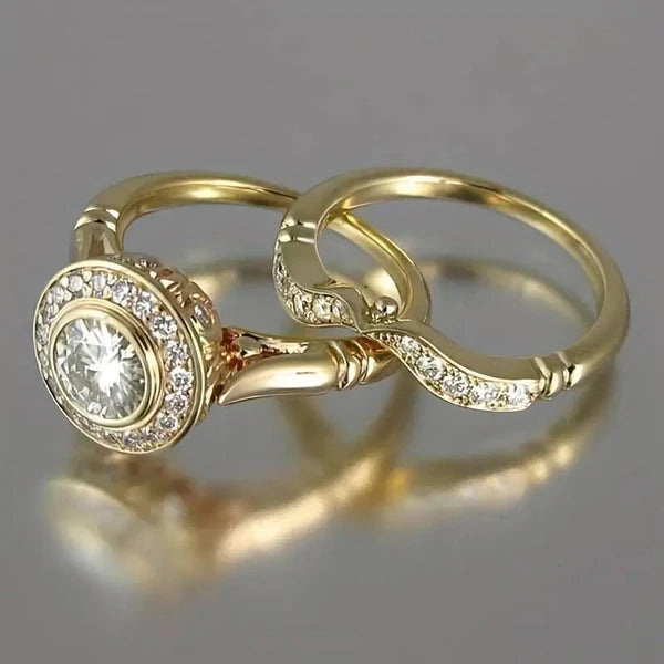 1+1 Offer: Luxuriously Goldtone Tree Of Life Necklace Zirconia + Vintage Gold & Zirconia Ring Pack