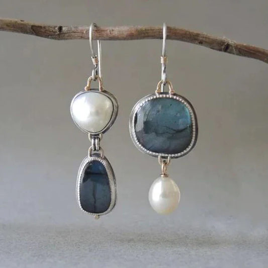 Vintage Natural Stone Earrings in Silver