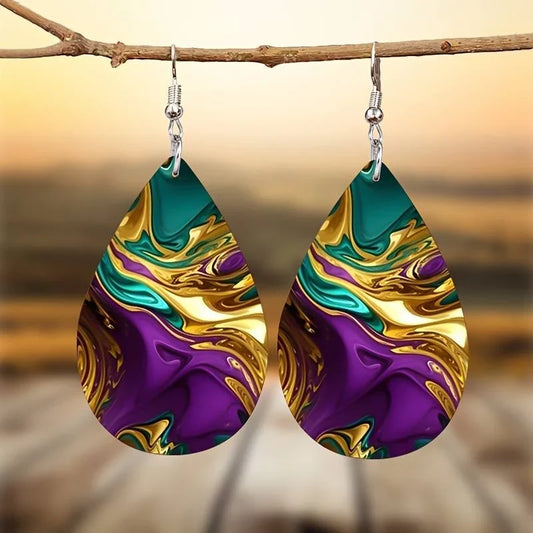 Vintage Purple Gold & Green Drop Earrings